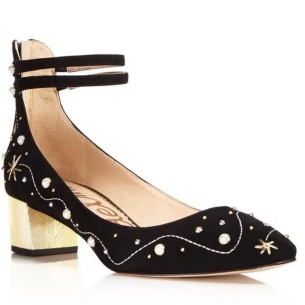 Women's Lucien Embroidered Pearl Stud Ankle Strap Pumps - 100% Exclusive